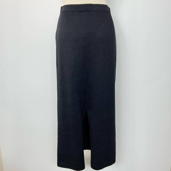 St. John Basics Black Maxi Skirt with Back Slit Santana Knit Wool Blend 12 - Picture 3 of 8